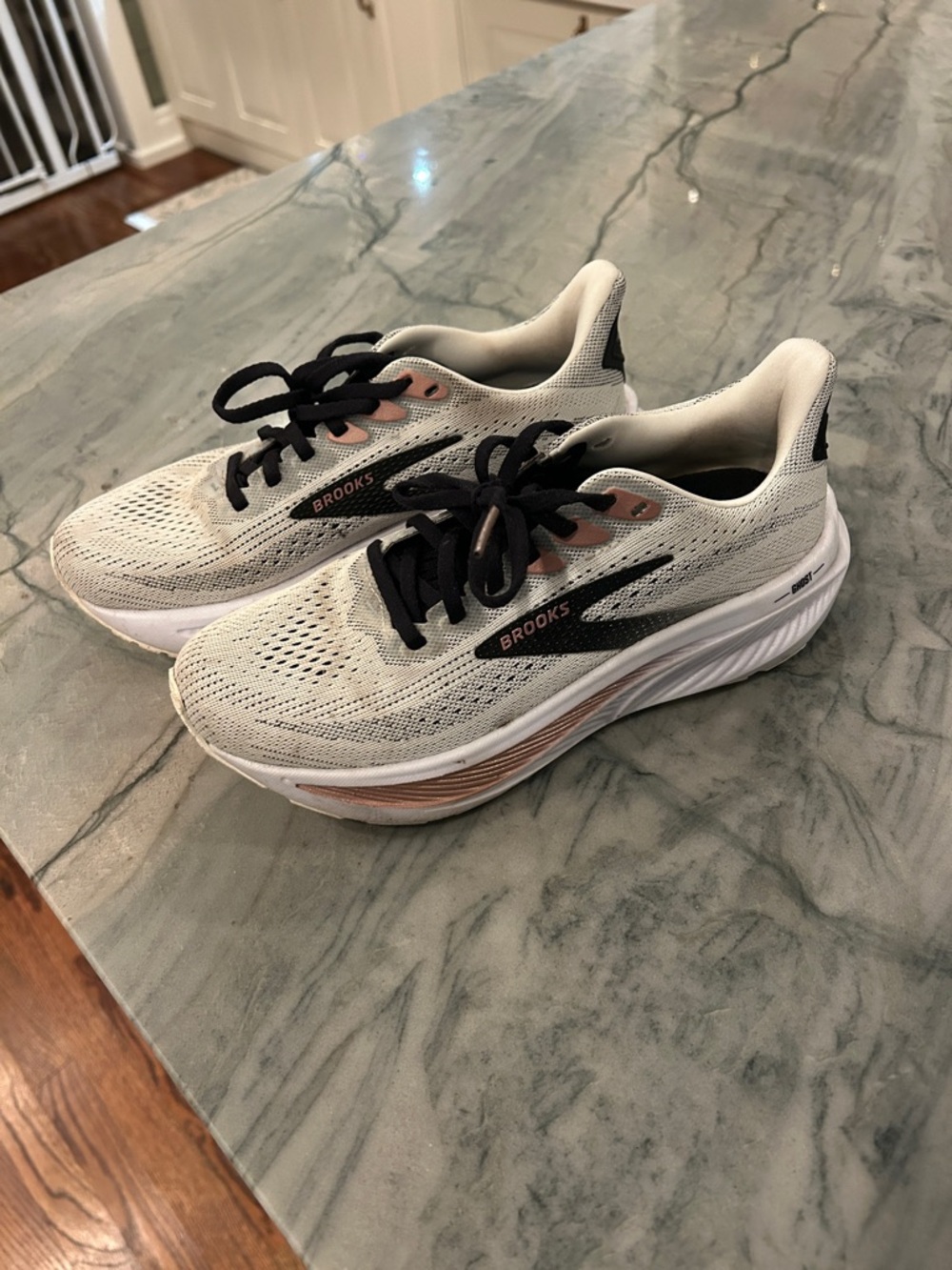 Brooks Women’s White, Black and Rose Gold Running Shoes